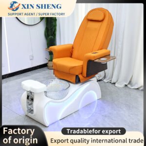 High-end luxury pedicure chair and salon furniture manufacturer. Salon, nail spa, and foot bath pedicure chairs with various functions including massage. Customizable colors available. Factory direct sales of premium salon chairs.