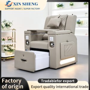 Salon furniture manufacturer factory wholesale sofa-style pedicure chair with one-button backrest adjustment and massage function, nail spa foot bath chair, customizable colors available.